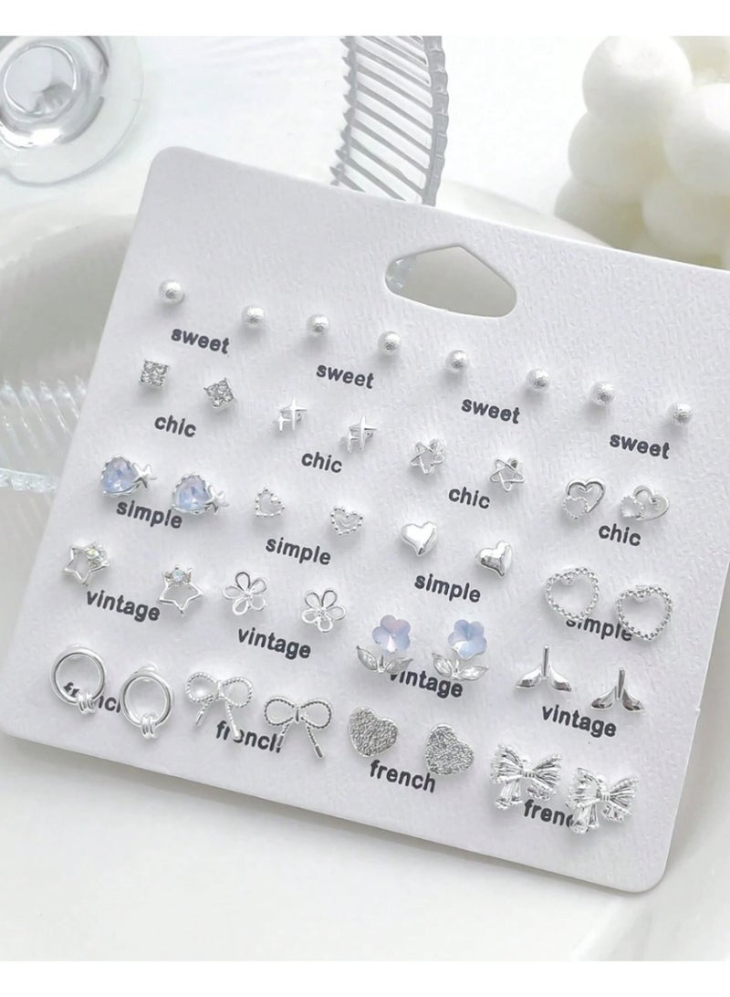 ڤيا مجموعة أقراط فاخرة مكونة من 40 قطعة بتصميم الفراشة والتاج - Image 1